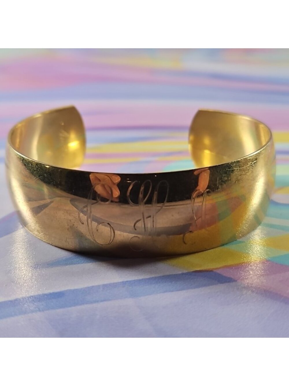 Anson Gold Tone Bangle Cuff Bracelet, Initials "CHH", 2.5'' Diameter